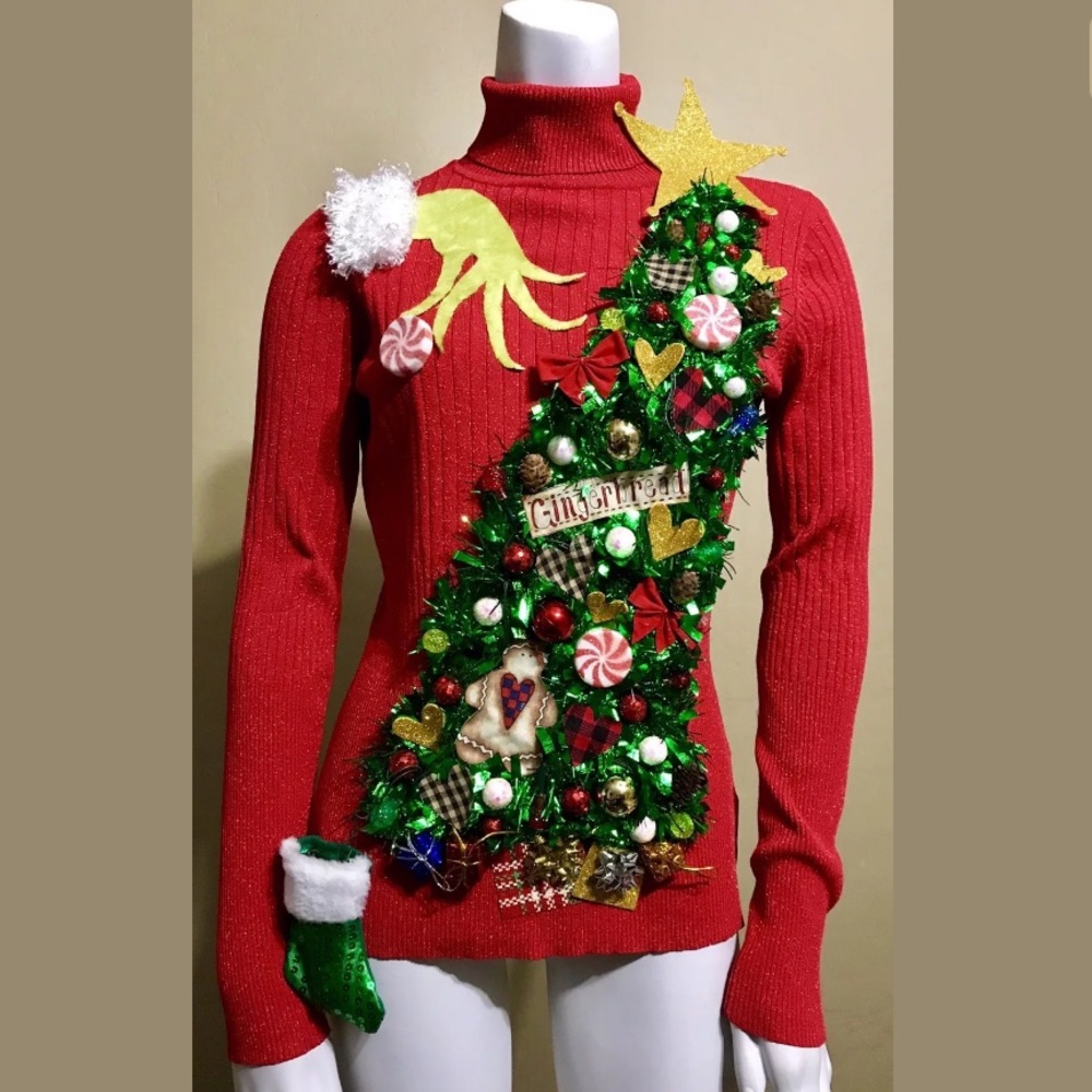 UGLY XMAS CHRISTMAS SWEATER LUGHTS UP GRINCH PARTY